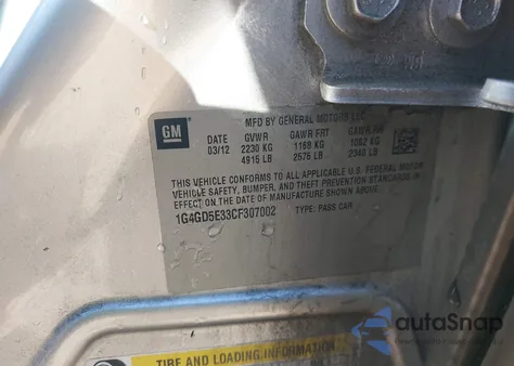 2012 Buick Lacrosse Premium 1 Group z USA, uszkodzony, nr VIN 1G4GD5E33CF307002